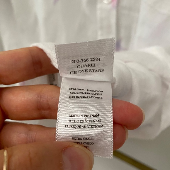 Rails Womens Charli Tie Dye Stars White Linen Blend Shirt Blouse Top Size XS - Picture 8 of 9